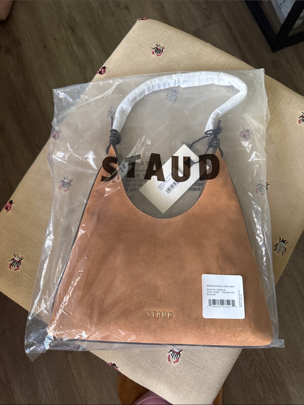 NWT STAUD Winona Shoulder Bag, Tan/Black - Picture 6 of 11